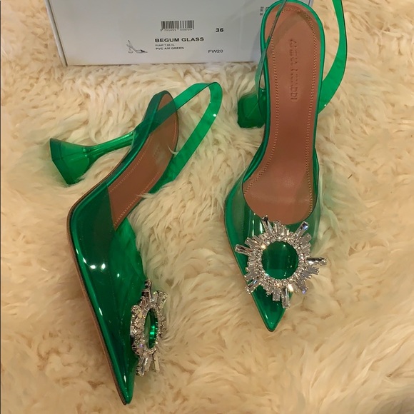 BNIB Amina Muaddi begum sling back in green pvc - Picture 2 of 6